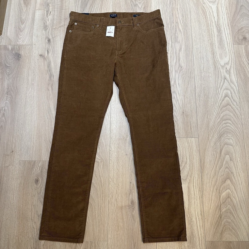 NWT J. Crew Mens Flex Slim Straight Fit Corduroy Brown Pants, Size 33x32 Preppy